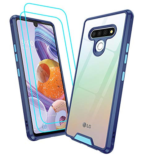 LeYi Compatible with LG Stylo 6 Case, Stylo 6 Phone Case with 2 Tempered Glass Screen Protector, Shockproof Bumper -Unique Buttons- Clear Back Slim Protective Phone Case for LG Stylo 6, Blue