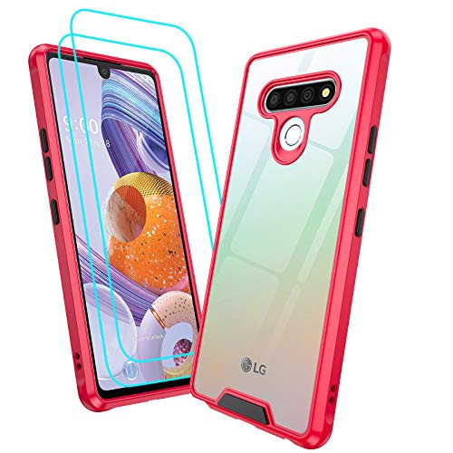 LeYi Compatible with LG Stylo 6 Case, Stylo 6 Phone Case with 2 Tempered Glass Screen Protector, Shockproof Bumper -Unique Buttons- Clear Back Slim Protective Phone Case for LG Stylo 6, Red