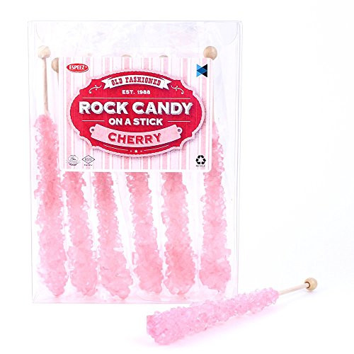 Extra Large Rock Candy Sticks- 6 Pink Cherry Lollipop - Individually Wrapped - Espeez Rock Candy Sticks for Candy Buffet, Birthdays, Weddings, Receptions and Baby Shower