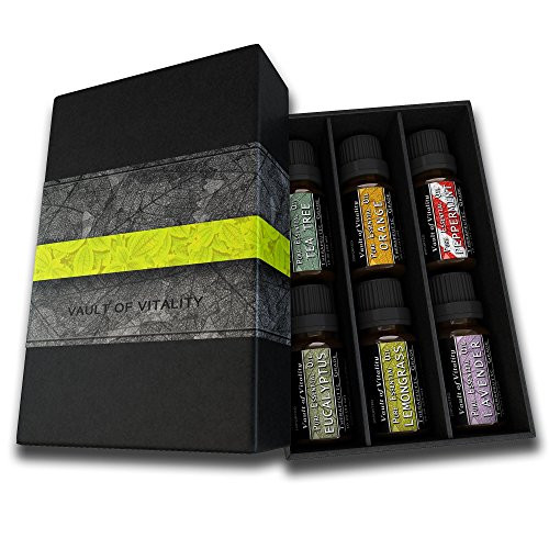 Essential Oils for Diffuser  and  Bath Aromatherapy Gift Set - The Revitalizing 6 of Lavender, Peppermint, Eucalyptus, Lemongrass, Orange  and  Tea Tree - 100 percent Pure Therapeutic Grade 10ml Bottles