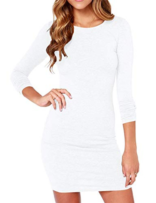 Haola Women's Sexy Casual Long Sleeve Short Dress Mini Dress Stripe Dresses White S