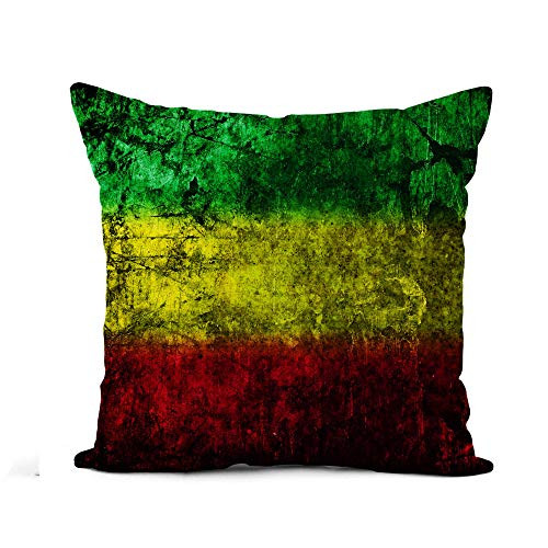 Awowee Flax Throw Pillow Cover Reggae Red Yellow Green Rasta Flag on Concrete Wall 16x16 Inches Pillowcase Home Decor Square Cotton Linen Pillow Case Cushion Cover