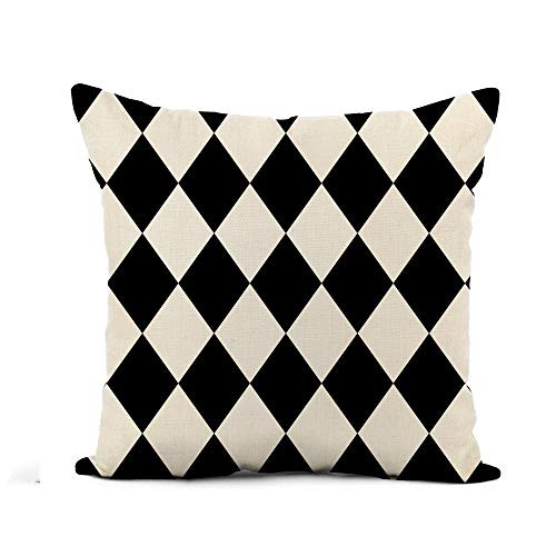 Awowee Flax Throw Pillow Cover Harlequin Black Pattern Abstract Baby Bathroom Checkerboard Checks Chevron 16x16 Inches Pillowcase Home Decor Square Cotton Linen Pillow Case Cushion Cover