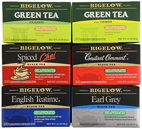 Bigelow Mixed Decaf Teas 120 Count Decaffeinated Individual Green Tea and Black Tea Bags, for Hot or Iced Tea, Plain or Sweetened with Honey or Sugar Bigelow Mixed Decaf Teas 120 Count Decaffeinated Individual Green Tea and Black Tea Bags, for Hot or Iced Tea, Plain or Sweetened with Honey or Sugar