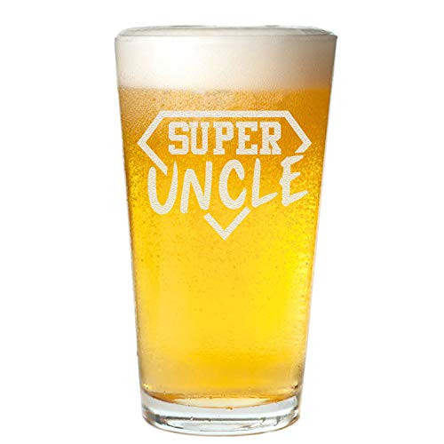 Veracco Super Uncle Funny Birthday Gift Fathers Day For Dad Grandpa Stepdad Pint Beer Glass -Clear-