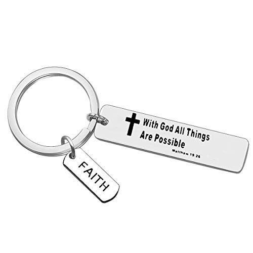 Christian Faith Keychain Inspirational Gift With God All Things Are Possible Keyring Religious Keychain Encouragement Religious First Communion Baptism Gifts for Women Men Motivational Gift