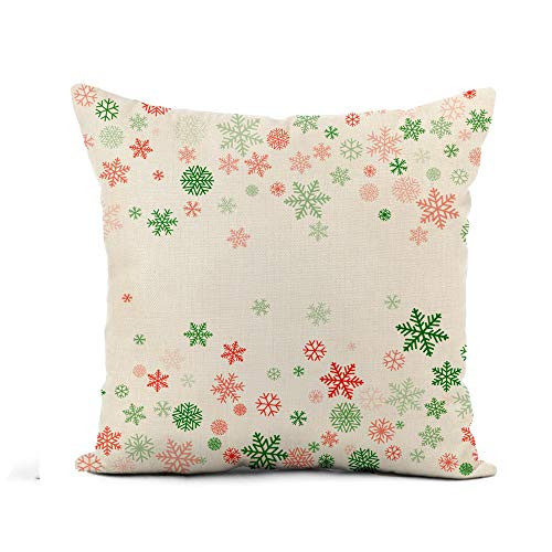 Awowee Flax Throw Pillow Cover Christmas Snowflakes and Place Winter Red Green Snow Minimal 18x18 Inches Pillowcase Home Decor Square Cotton Linen Pillow Case Cushion Cover