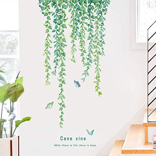 Hanging String of Pearls Vine Leaves Green Plants Wall Stickers Removable PVC Wall Decals Peel and Stick Decorations Decor for Teens Boys Girls Bedroom Living Room Murals -1 Set-