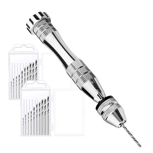 Pin Vise for Resin Casting Molds, Steel Hand Drill with 20 PCS Drill Bits, Precision Hand Drill Tools for Resin,Wood,Plastic,Polymer Clay,DIY Jewelry Keychain Pendant Making-0.8-3.0mm-
