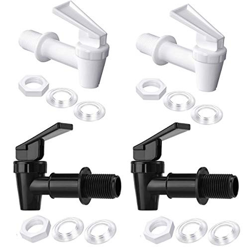 Replacement Cooler Faucet, Spigot of Water Filter Dispenser,Reusable Spigot Spout Water Beverage Lever Pour Dispenser Valve Water Crock Water Tap,4 Pieces,Black/White