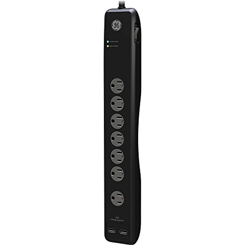 GE Surge Protector, 7 Outlets, 1500J, 2 USB Ports (2.1A), 4ft Cord, 25795