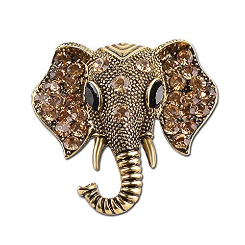 Retro Elephant Brooch Pins, AILUOR Fashion Crystal Rhinestone Animal Elephant Head Lapel Pin Suit Corsage Accessories Jewelry Unisex -Bronze-
