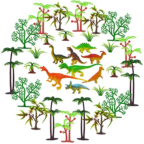32pcs Dinosaur Cake Decorations Dinosaur Trees Toy Set Trees Cake Decorating Kit Realistic Dinosaur Figures Sets Model Toy Trees Cake Toppers for Birthday Party Toys for Boys and Girls