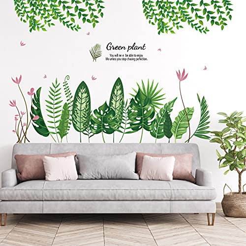 Tropical Plants Palm Tree Wall Stickers, HOLENGS Green Monstera Leaves Flowers Peel and Stick Removable DIY Wall Decals, Hanging Tree Vine Wall Decor for Bedroom Living Room Classroom Office Nursery Decoration