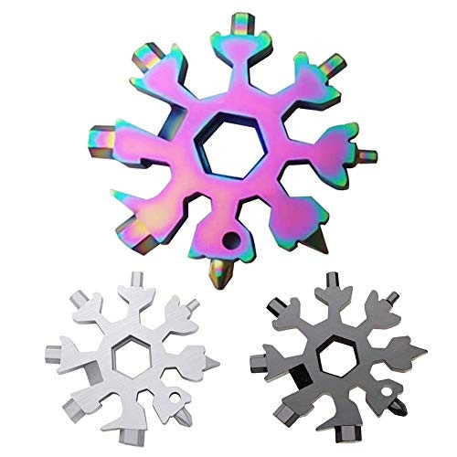 3 Pack Snowflake 18-in-1 Multi Tool, Stainless Steel Snowflake Multitool Bottle Opener Flat Phillips Screwdriver Kit Wrench, Durable and Portable Multitool with Keychain