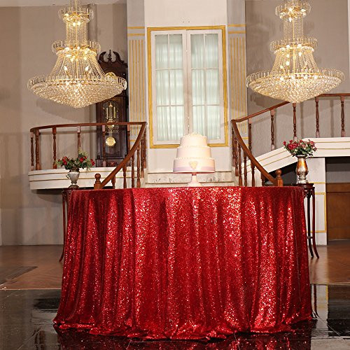 PartyDelight Sequin Tablecloth, Sparkly Tree Skirt, Round, 90", Dark Red