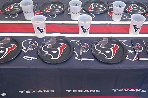 Houston Texans Playoffs 49 Pieces Party Set, Includes 16 Paper Plates, 16 Napkins, 16 Jumbo 14 oz Plastic Cups, and Large Tablecloth.