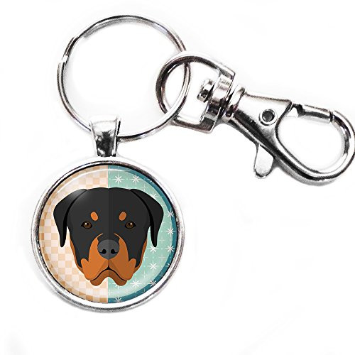 Cute Rottweiler Silver Keychain with Large Lobster Claw