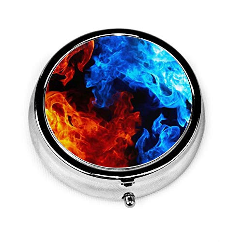 Blue Red Fiery Dragon Abstract Pill Box Round Metal Pill Case Three Compartment Pocket Tablet Medicine Storage for Purse