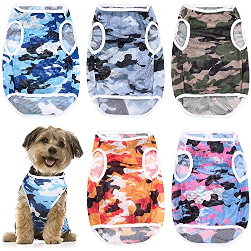5 Pieces Dog Camouflage Vest Dog Shirts Pet Shirts Dog T-Shirt Puppy Tee Dog Vest Puppy Vest Pet Clothes for Small Dogs and Cats Doggie Camouflage Shirt Puppy Summer Apparel -Medium-