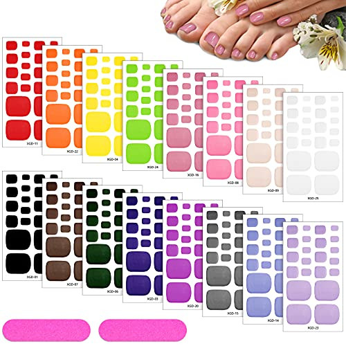352 Pieces 16 Sheets Toenail Polish Stickers Adhesive Toe Nail Wraps Full Toe Nail Wraps Toenail Polish Strips DIY Toe Nails Manicure Decal with 2 Pieces Nail Files for Girls -Vibrant Color-