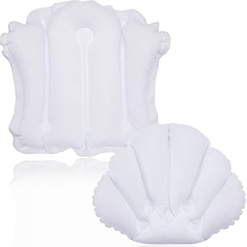 2 Pieces Inflatable Bath Pillow for Tub Pillows for Bath Terry Cloth Bath Pillow Neck Support Spa Pillow with Suction Cup for Bathtub Comfortable Soft Bath Cushion, Large and Small Size