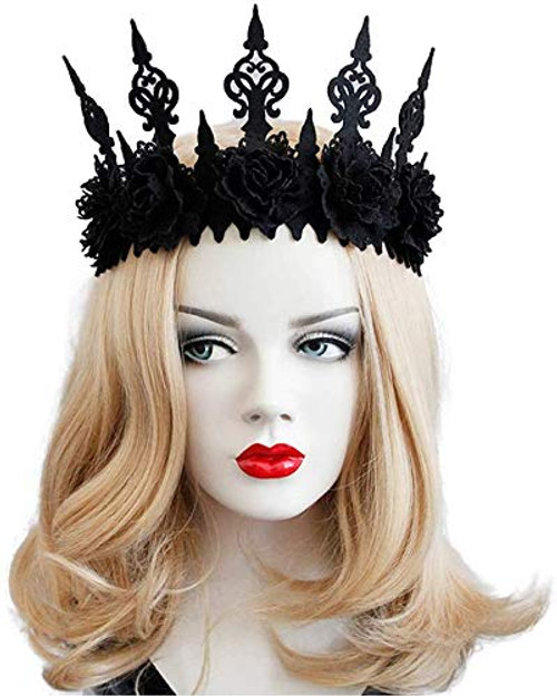 SHOKUTO 2Pcs Halloween Rose Crown Headband, Gothic Halloween Flower Headband for Women, Girl, Adults Witcher Makeup Hair Accessories for Halloween Dancing Party Cosplay Masquerade Decoration-Black