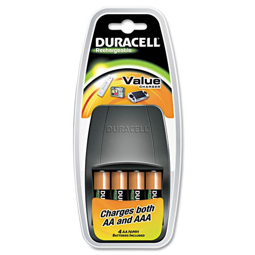Duracell Value Charger, 4 Rechargeable AA NiMH Batteries