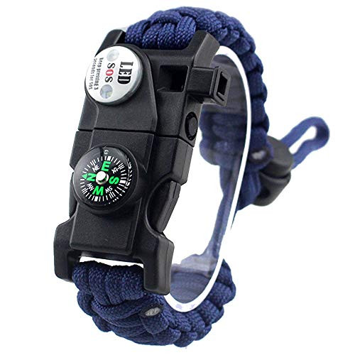 daarcin Paracord Survival Bracelet,with Waterproof SOS Light, Fire Starter,Compass, Whistle, Adjustable AK87 20 in 1,Outdoor Ultimate Tactical Survival Gear Set,Gift for Kids,Men -Blue-