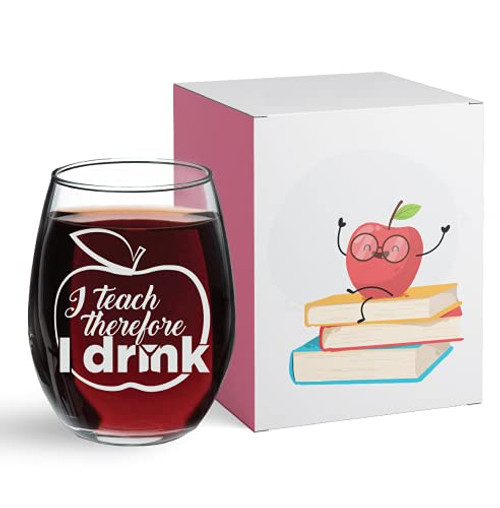 Mienno I Teach Therefore I Drink Stemless Wine Glass, Teacher Stemless Wine Glass, Made of Premium Quality Borosilicate Glass, Great Gift for Teachers with Gift Box, Teachers Day Gift, 16oz Mienno I Teach Therefore I Drink Stemless Wine Glass, Teacher Stemless Wine Glass, Made of Premium Quality Borosilicate Glass, Great Gift for Teachers with Gift Box, Teachers Day Gift, 16oz