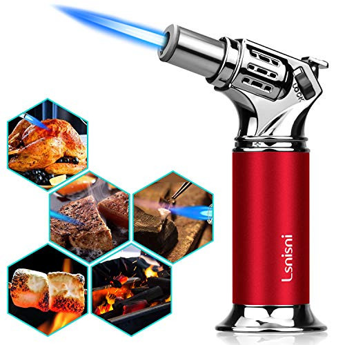 Kitchen Butane Torch, Refillable Culinary Butane Torch Lighter for Desserts, Creme Brulee, BBQ and Baking,Mini Blow Torch Lighter with Safety Lock and Adjustable Flame -Butane Gas Not Included-RED
