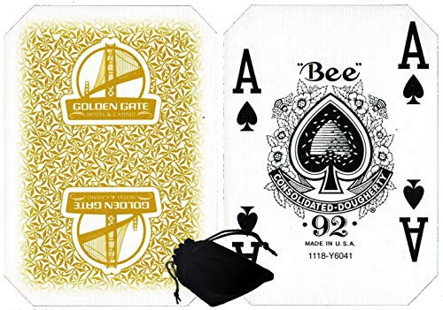 Cyber-Deals Wide Selection of LAS Vegas Downtown/Off-Strip Casino Table-Played Authentic Playing Card Decks with Black Velvet Cloth Pouch Bag -Golden Gate -Gold-- Cyber-Deals Wide Selection of LAS Vegas Downtown/Off-Strip Casino Table-Played Authentic Playing Card Decks with Black Velvet Cloth Pouch Bag -Golden Gate -Gold--