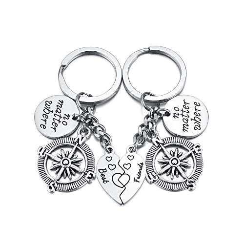 JOVIVI 2 Pcs Best Friends Keychain no Matter Where Compass Matching Broken Heart Pendant Friendship Key Chain for BBF Family Sisters Gifts JOVIVI 2 Pcs Best Friends Keychain no Matter Where Compass Matching Broken Heart Pendant Friendship Key Chain for BBF Family Sisters Gifts