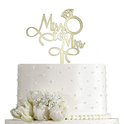Miss To Mrs Cake Toppers - Bridal Shower,Mr and Mrs Wedding/Engagement/Marriage Party Decorations, Mirror Gold Acrylic