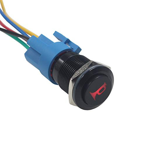 ESUPPORT Black Shell 19mm 12V Car Automotive Red LED Light Horn Speaker Push Button Toggle Switch Momentary Self Reset Socket Plug Wire