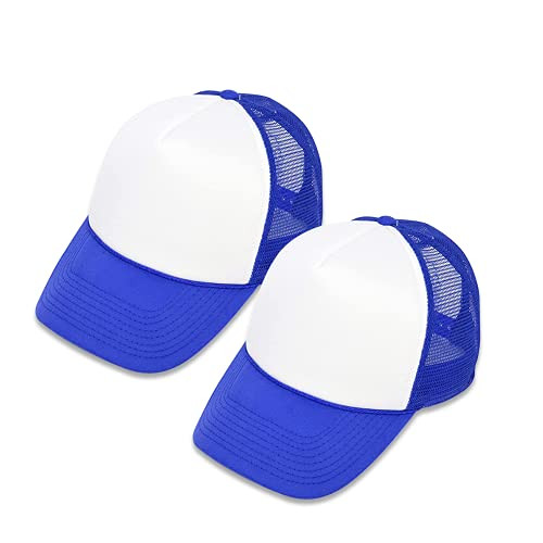 MR.R Sublimation Blank Polyester Mesh Cap Mesh Hat Two Tone Trucker Summer Mesh Cap with Adjustable Snapback,Royal Blue,2 Pieces per Pack