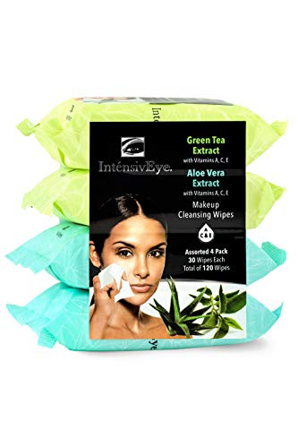 IntensivEye Green Tea  and  Aloe Vera Extract Cleansing Makeup Removal Wipes Bulk - Great For Travel Toiletries - 120 Count -4-pack-