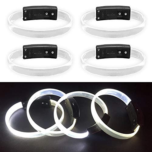 Glowmaker LED Light Up Wristbands/Bracelets -Pack of 4-. 3 Light Modes. Eight -8- LED Colors Available -Black/White-