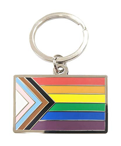 Progress Pride Flag LGBTQ POC Transgender Flag - 1.75 inch Enamel Keychain with Keyring