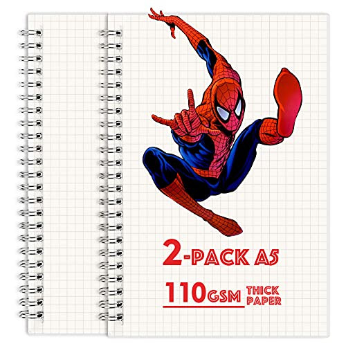 2-Pack A5 Graphing Paper Spiral Notebook by SHININGSOUL - 110 GSM Thick Graph Paper Spiral Notebook/Journal with 5.7"x 8.3", Total 320 Pages, Quad Ruled Thick Transparent Hardcover Notebook