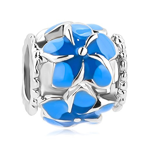 ReisJewelry Filigree Enamel Orchid Flower Charms Spacer Beads for Bracelets -Blue-