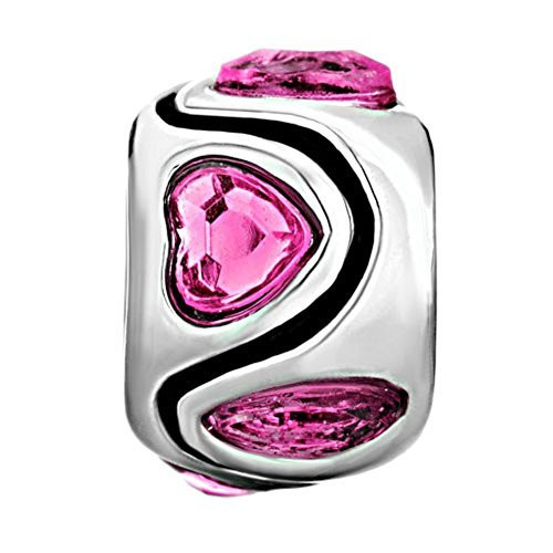 ReisJewelry Heart Birthday Charm Spacer Charms Beads for Bracelets -Pink-