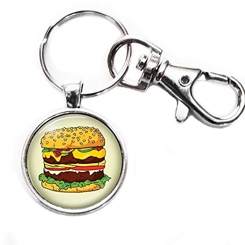 Cheeseburger Silver Keychain with Large Lobster Claw