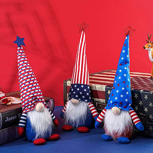 3PACK Patriotic Gnome of 4th of July Decorations Veterans Day American President Election Decoration Uncle Sam Tomte Stars and Stripes Nisse Handmade Scandinavian Ornaments Kitchen Tiered Tray Decor