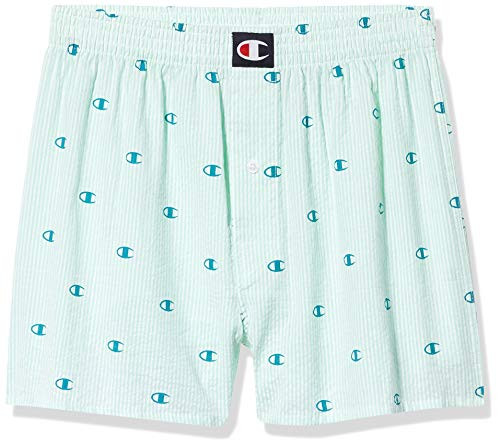 Champion Men's Seersucker Boxer, Kelly Green w C Logo Print, Medium