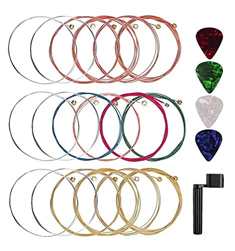 KAOLALA Acoustic Guitar Strings 3 Sets Of 6 Guitar Strings Steel String With 4 Guitar Picks, Guitar String Winder Guitar Kit For Beginners Performers
