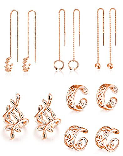 Tornito 6 Pairs Ear Cuff Earrings Wave Cuff Chain Earrings Wrap Tassel Earrings for Women Teen Girls Crawler Threader Earrings