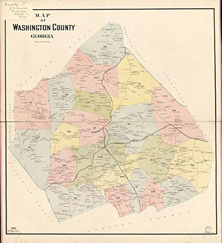 1897 Washington County, Georgia - Shows The Names of Some Residents. - County Established 1784." - On Label affixed to map Sheet : Presented by C.F. Ha - 22" x 24" Map - Ready to Frame