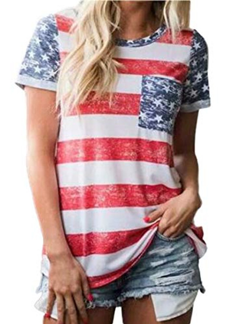 Women's American Flag T Shirt 4th of July Patriotic USA Flag Shirts Stars Stripe Casual Tees Tops Size S -Stripe-