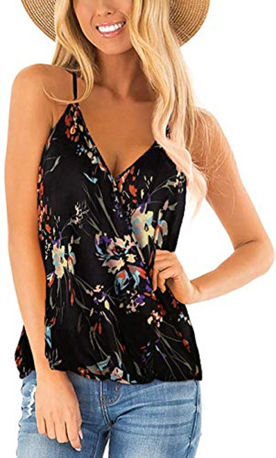 Womens Sexy Deep V Neck Spaghetti Strap Tank Tops Summer Sleeveless Shirts Blouses and Tops Dressy-Darkfloral,S-